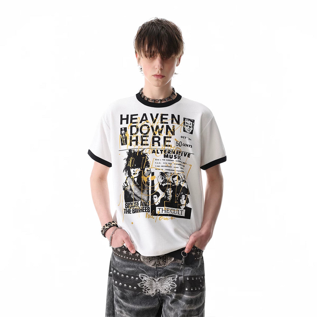 TREND ST Summer Street Punk Figure Printed Shoulder Short sleeved T-shirt Men's Boxy Version Short T-shirt
