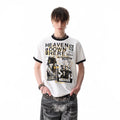 TREND ST Summer Street Punk Figure Printed Shoulder Short sleeved T-shirt Men's Boxy Version Short T-shirt