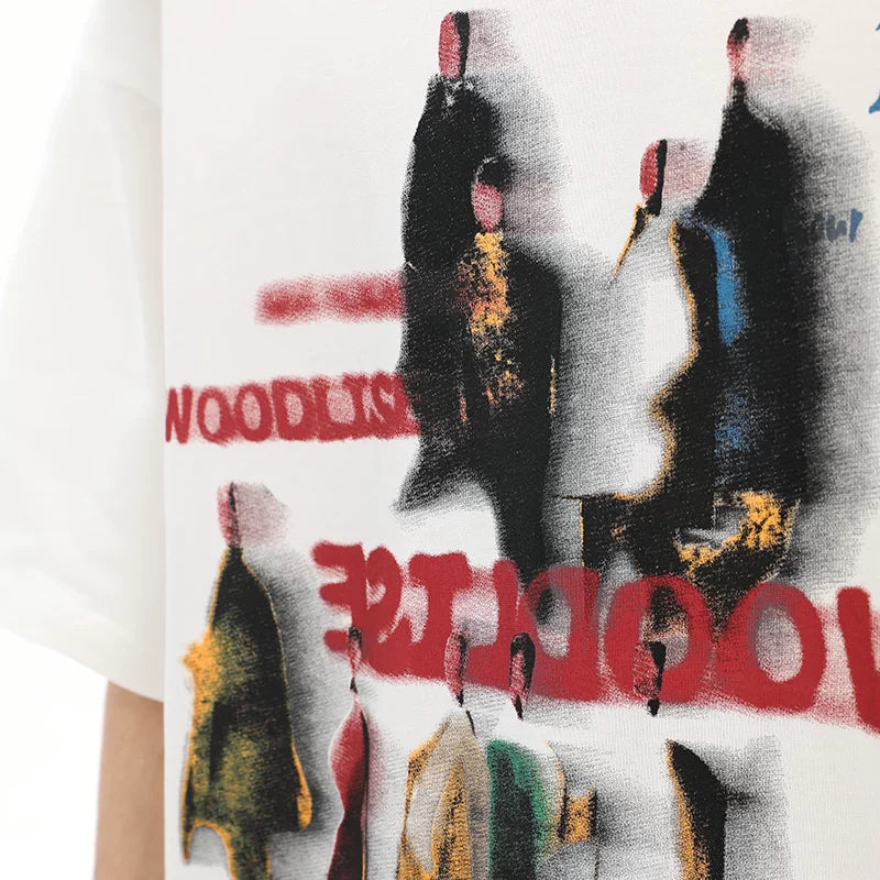 American street dyed short sleeved T-shirt for men and women, summer hip-hop fashion brand, figure print, loose couple half sleeved T-shirt