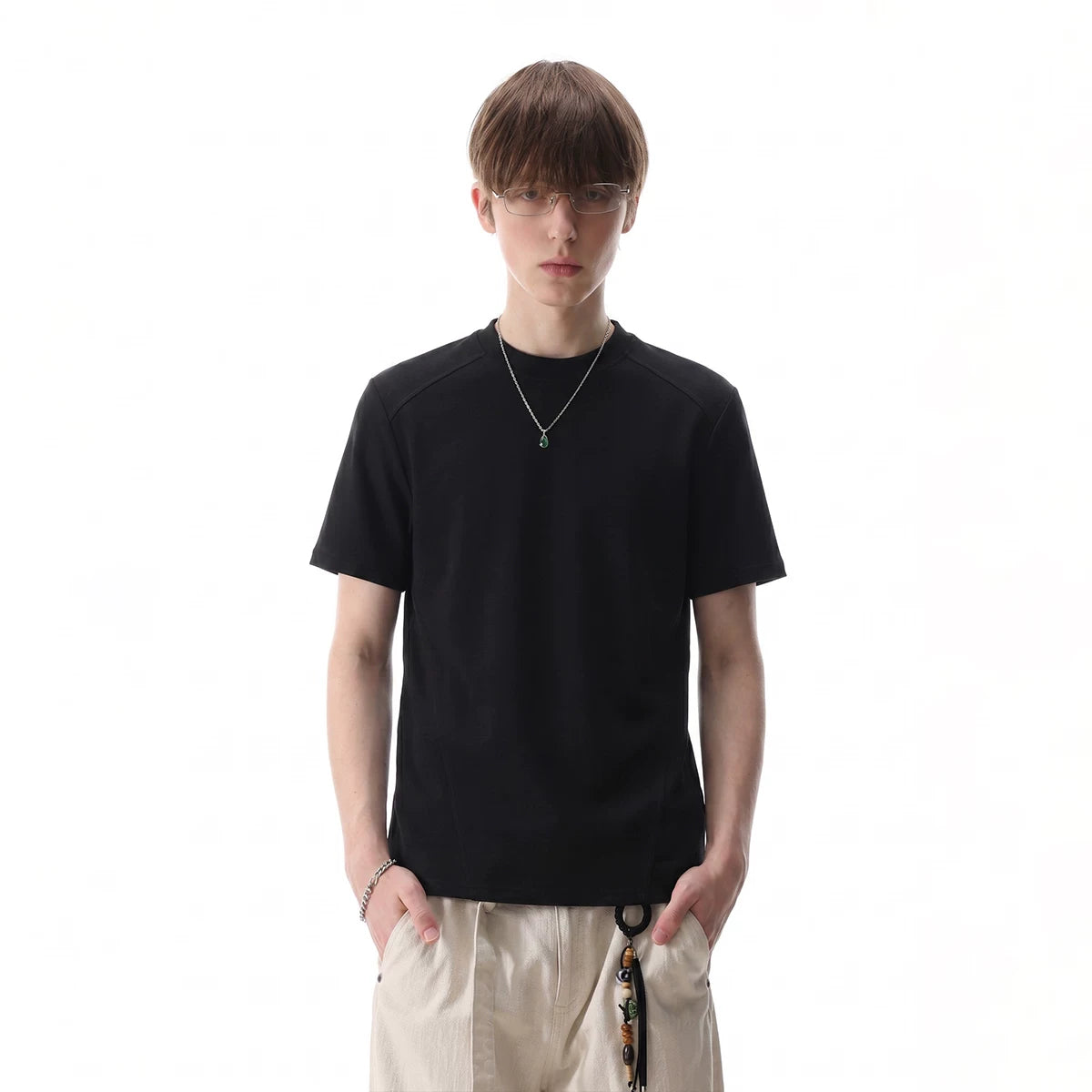 TREND ST summer slim fit elastic short sleeved T-shirt for men and women, simple and short style, small neckline, shoulder length top