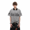 American retro striped contrasting lapel T-shirt men's 2026 summer fashion trendy brand loose letter printed polo shirt short sleeved