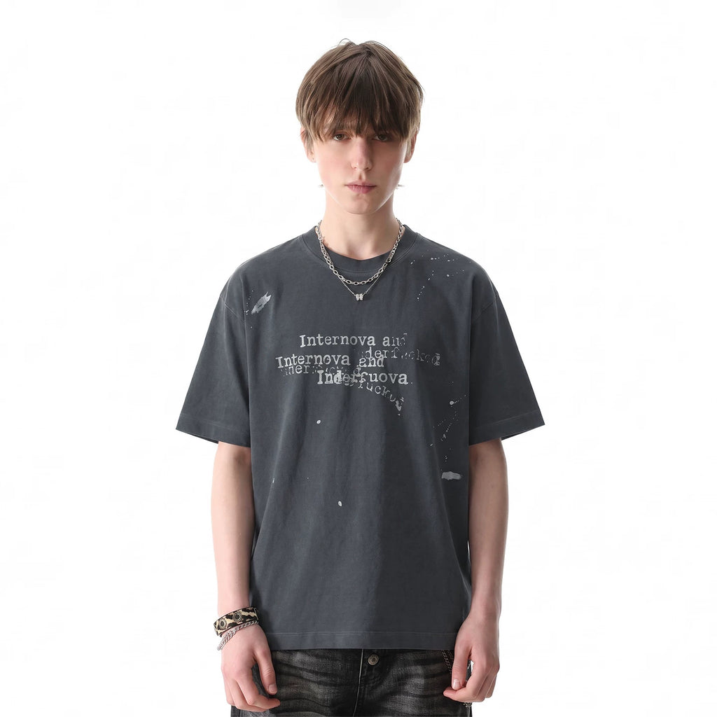 TREND ST Retro Washed Vintage T-shirt for Boys Summer Street Hip Hop Graffiti Printed Loose Short Sleeves