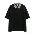 Trendy contrasting plaid patchwork polo shirt short sleeved men's summer loose and versatile fake two-piece half sleeved couple T-shirt