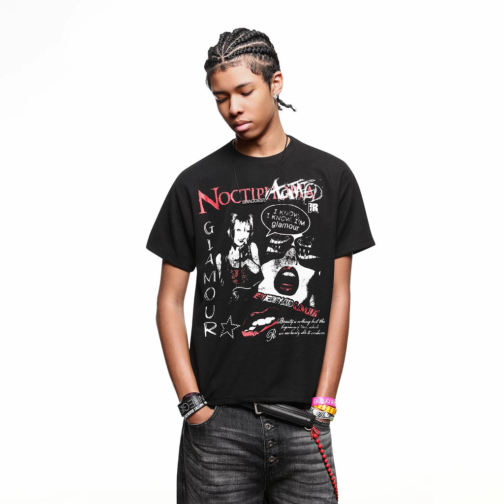 TREND ST American High Street Printed Short sleeved T-shirt for Men's Summer Punk Rock Style Shoulder Boxy Version Half Sleeve