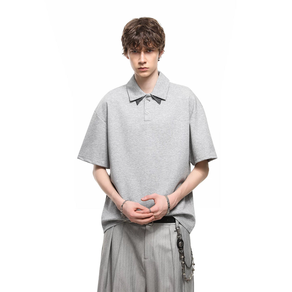 TREND ST American style fake two gray polo shirts short sleeved T-shirt men's summer cleanfit double-layer collar top