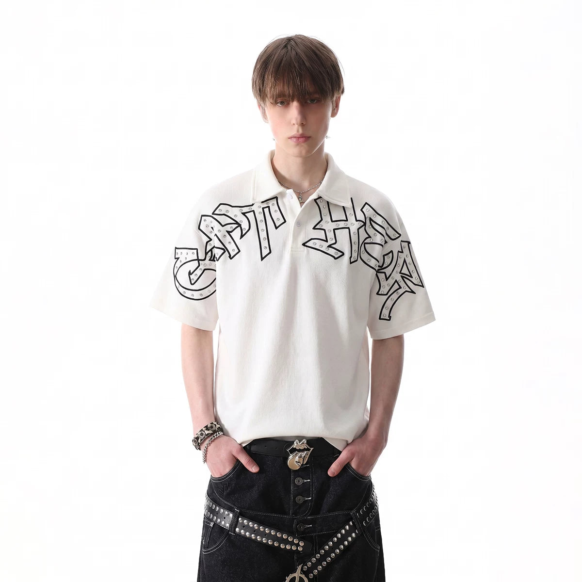 Original trendy brand visual style dark brick embroidered short sleeved shirt for men in summer, cool and loose half sleeved polo shirt