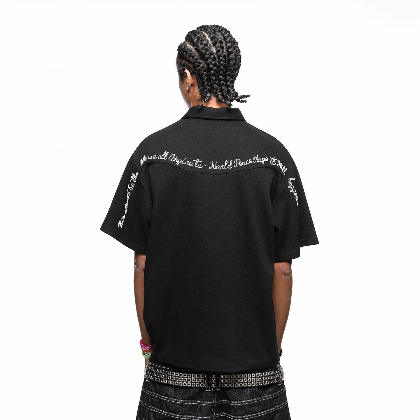 TREND ST Trendy American Retro Letter Embroidered Polo Shirt Short Sleeve Men's Summer Loose Couple Half Sleeve T-shirt