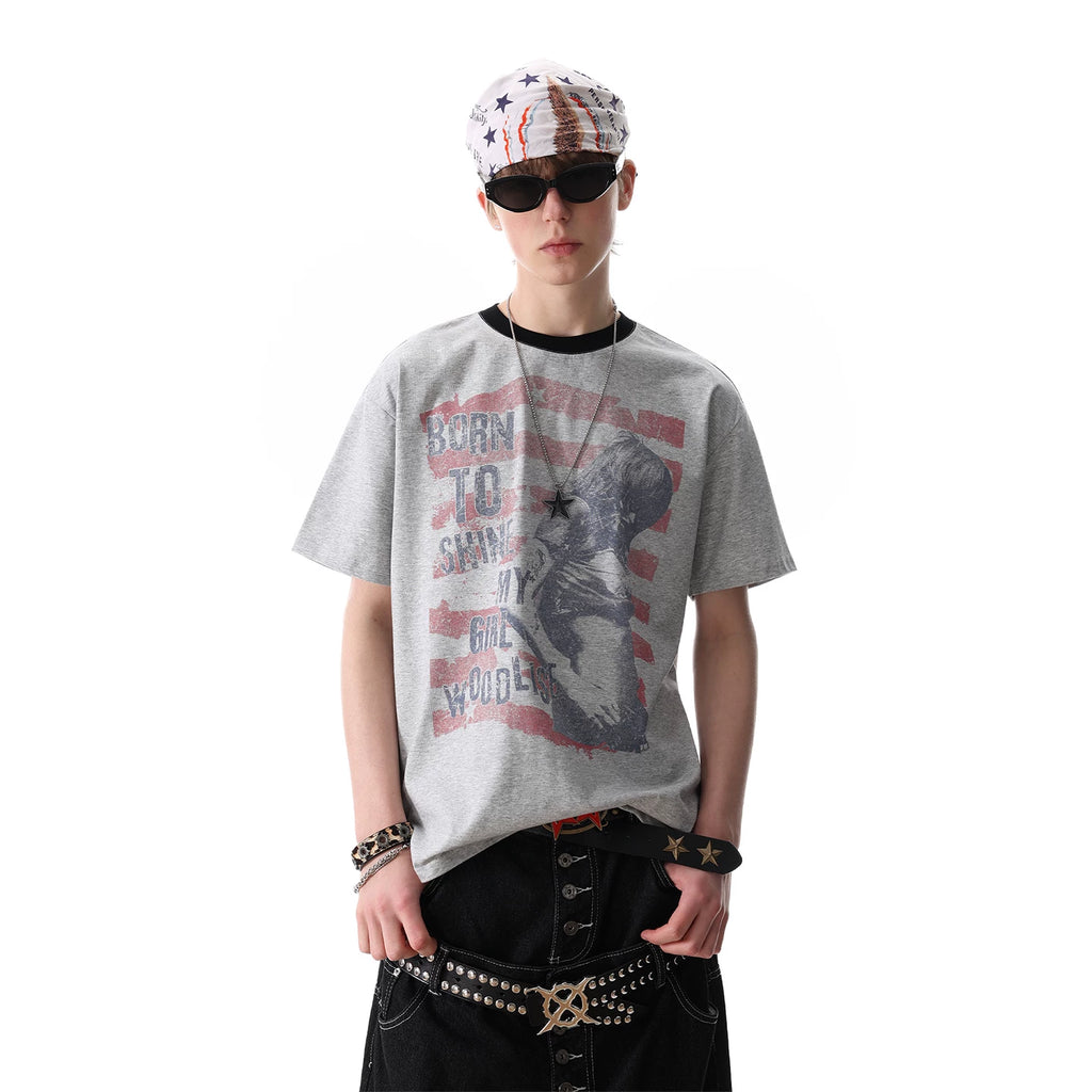 TREND ST Summer Street Visual Light Asian Style Printed Short sleeved T-shirt for Men, Loose Solona Cool Half Sleeve