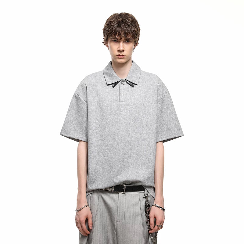 TREND ST American style fake two gray polo shirts short sleeved T-shirt men's summer cleanfit double-layer collar top