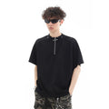 Trend st niche design high street rivet half zipper short sleeved T-shirt men's loose shoulder pad solid color half sleeve TEE