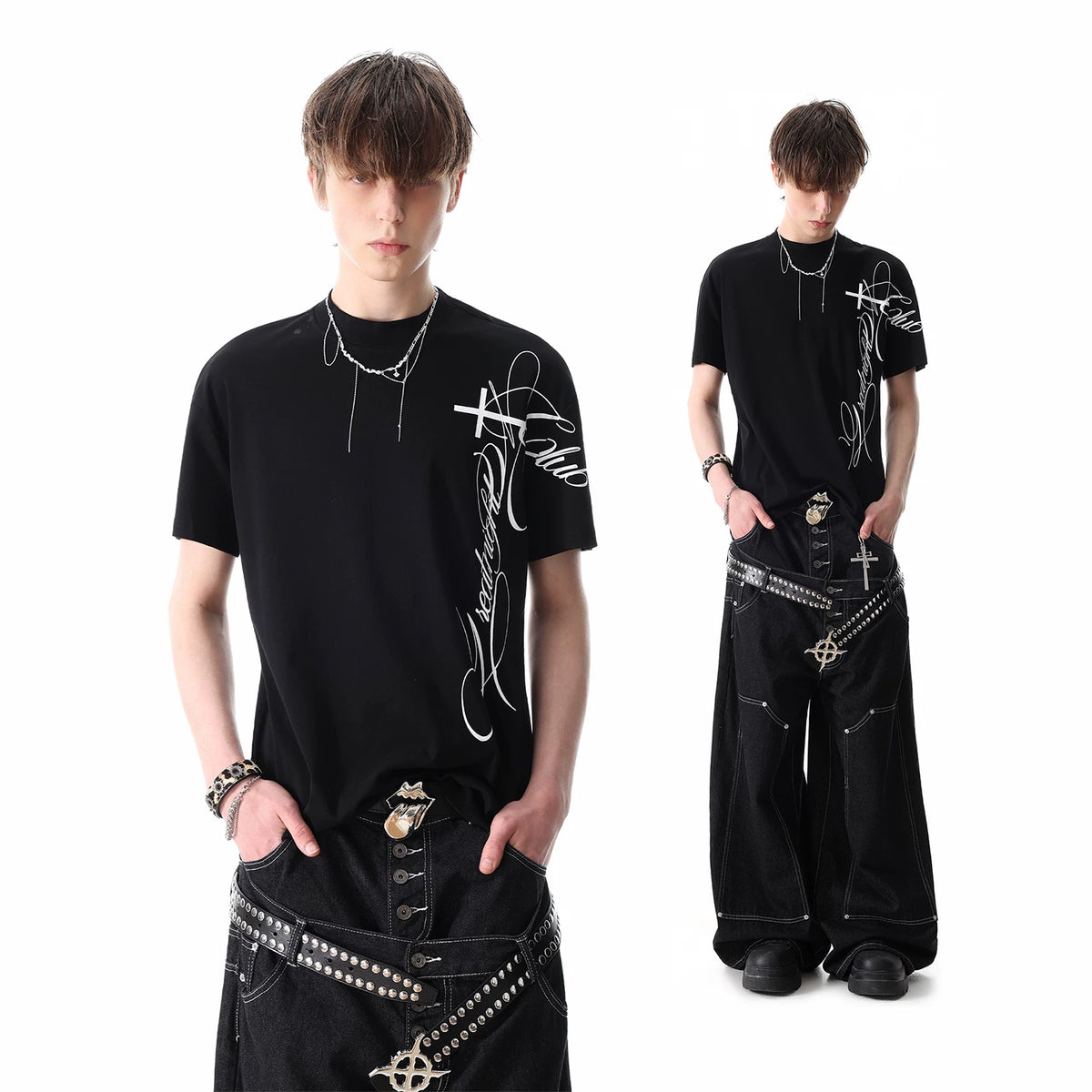 TREND ST Street Cross Shoulder Half High Neck Short Sleeve T-shirt for Men Summer Boxy Version, Slim Fit and Elastic TEE