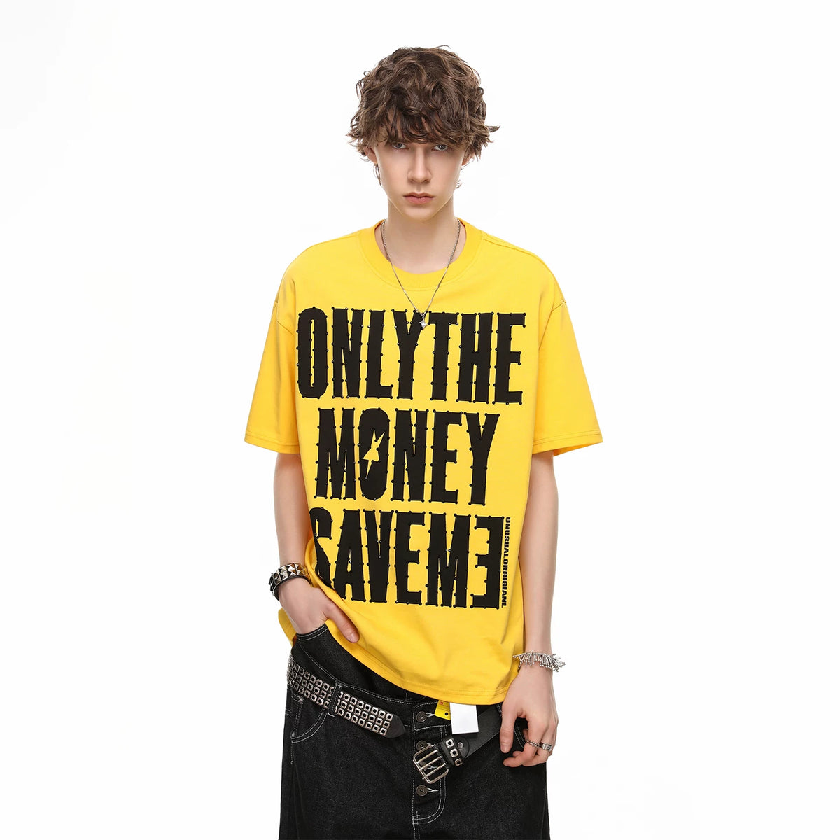 Trendy block American high street design with hot diamond letter print short sleeved T-shirt for men in summer, loose cotton half sleeved tee