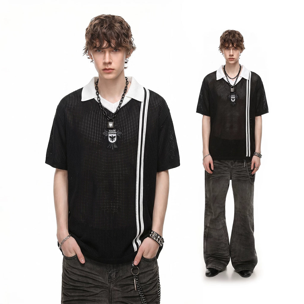 2026 World Cup jersey Black Frontline No.7 mesh knitted Polo shirt short sleeved men's summer football sports hollow T-shirt