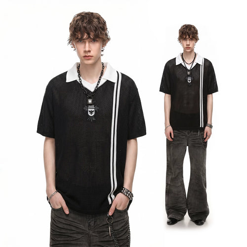 2026 World Cup jersey Black Frontline No.7 mesh knitted Polo shirt short sleeved men's summer football sports hollow T-shirt