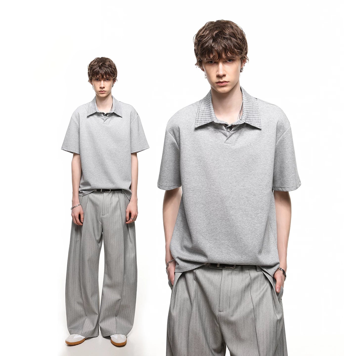TREND ST American Retro Fake Two piece Polo Shirt Short Sleeve T-shirt Men's Summer Cleanfit Versatile Half Sleeve TEE