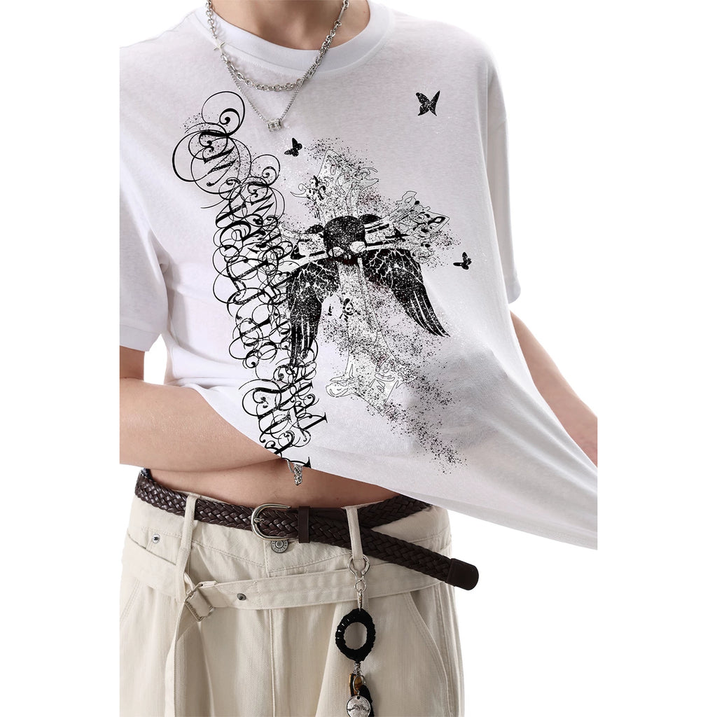 TREND ST original visual style light Asian style skull print short sleeved T-shirt for men's summer street lightweight top