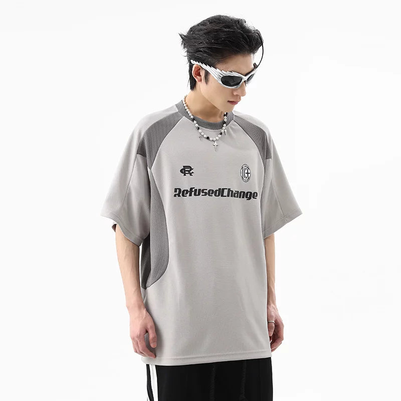 Summer fashion brand contrast color sports jersey design fitness short-sleeved t-shirt for men and women couples loose breathable half-sleeved TEE
