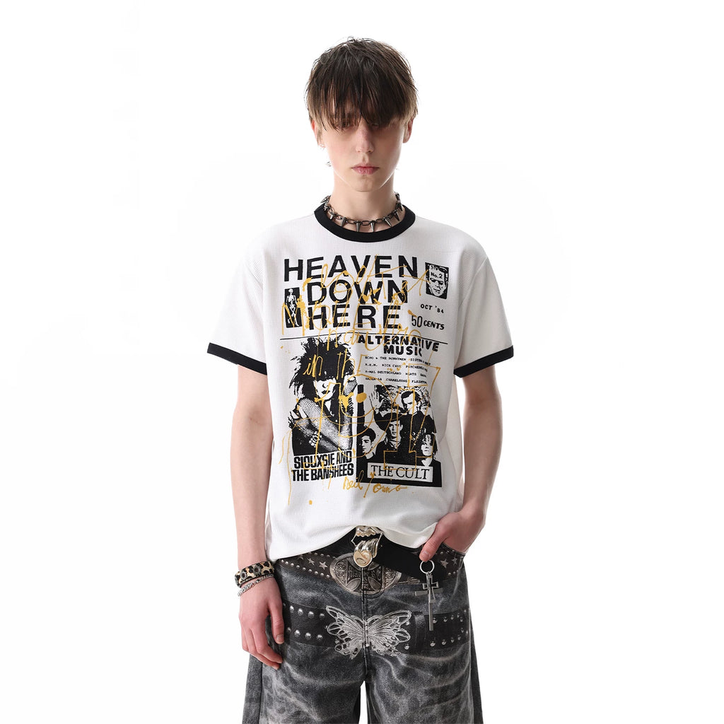 TREND ST Summer Street Punk Figure Printed Shoulder Short sleeved T-shirt Men's Boxy Version Short T-shirt