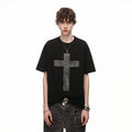 American street design, rivet cross, pure cotton T-shirt, short sleeved men's cleanfit, loose couple half sleeve