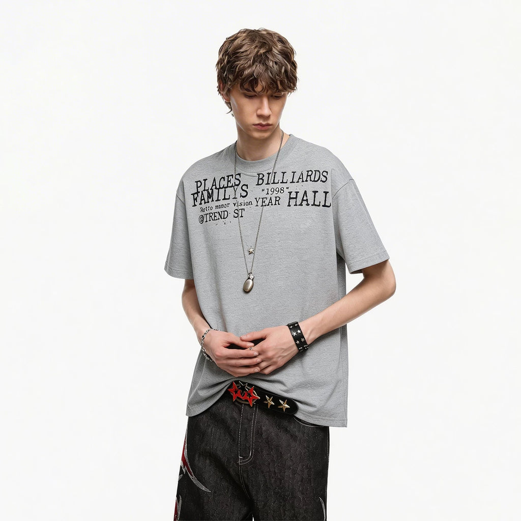TREND ST Summer Half High Neck Letter Printed Short Sleeve Men's Short Style Slim Fit Elastic Shoulder Boxy Edition T-shirt