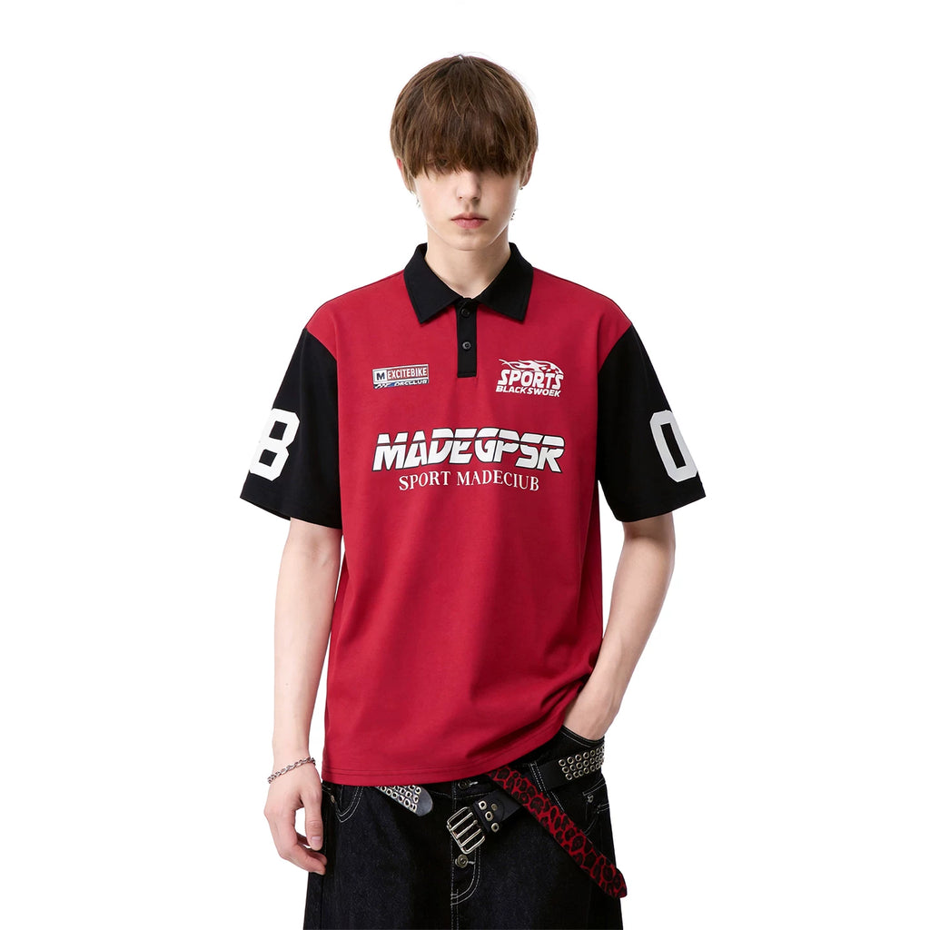 TREND ST American fashion racing style printed polo shirt short sleeved men's and women's summer loose collar cool T-shirt