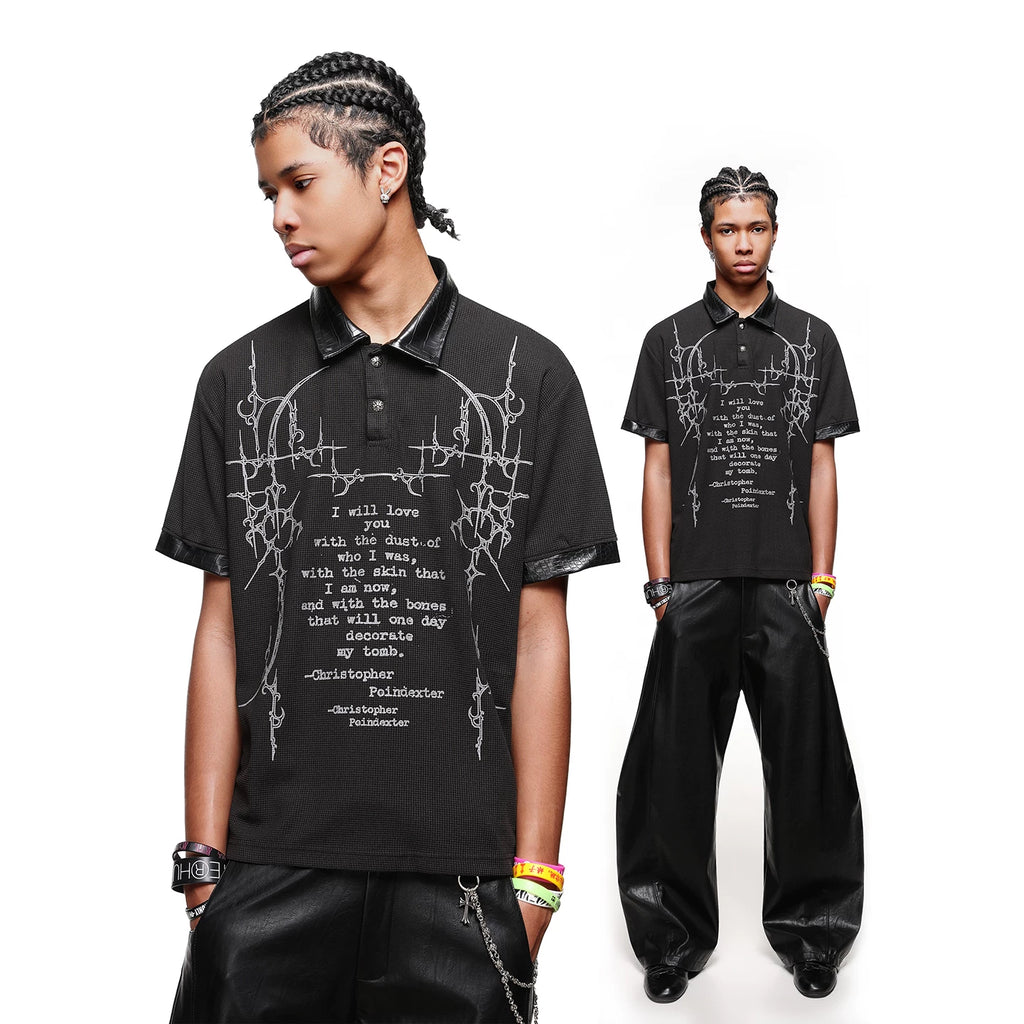 TREND ST American Street Thorn Gothic Printed Polo Shirt Men's Short sleeved T-shirt Vintage Light Asian Top