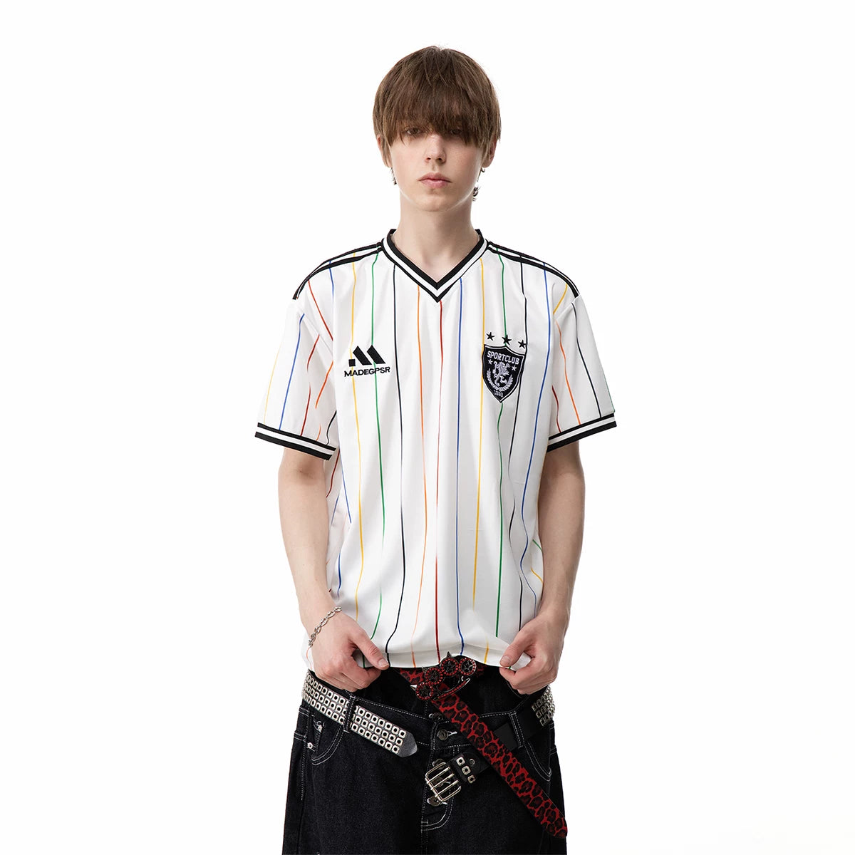 TREND ST2026 FIFA World Cup No. 10 jersey, V-neck striped jersey, men's and women's summer sports short sleeved T-shirt
