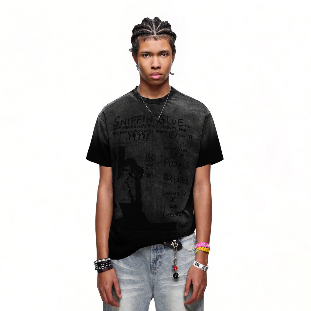 TREND ST American gradient letter printed pure cotton short sleeved T-shirt men's trendy brand shoulder boxy version short TEE