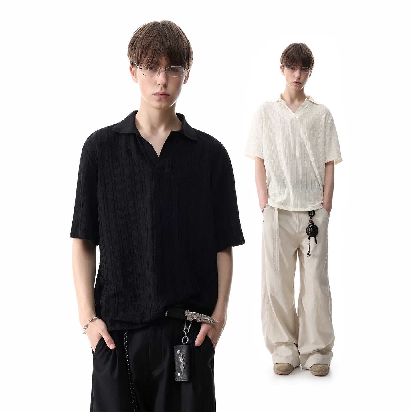 [Old Money Style Jacquard Texture] Trendy Street Summer Thin Knitted Collar Polo Shirt Short Sleeve Men's Loose T-shirt