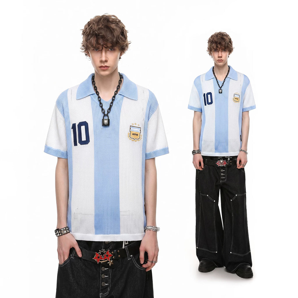 2026 World Cup Argentina Messi No. 10 jersey mesh hollow knit polo shirt short sleeved men's and women's summer