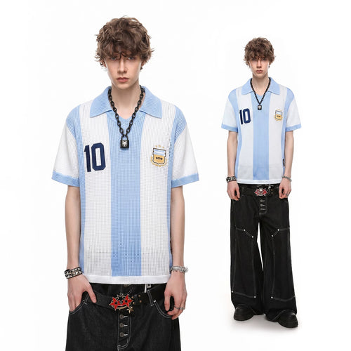 2026 World Cup Argentina Messi No. 10 jersey mesh hollow knit polo shirt short sleeved men's and women's summer