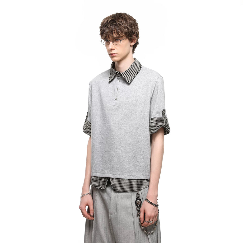 College style vacation two polo shirts short sleeved men's summer contrasting plaid casual T-shirt vintage versatile top
