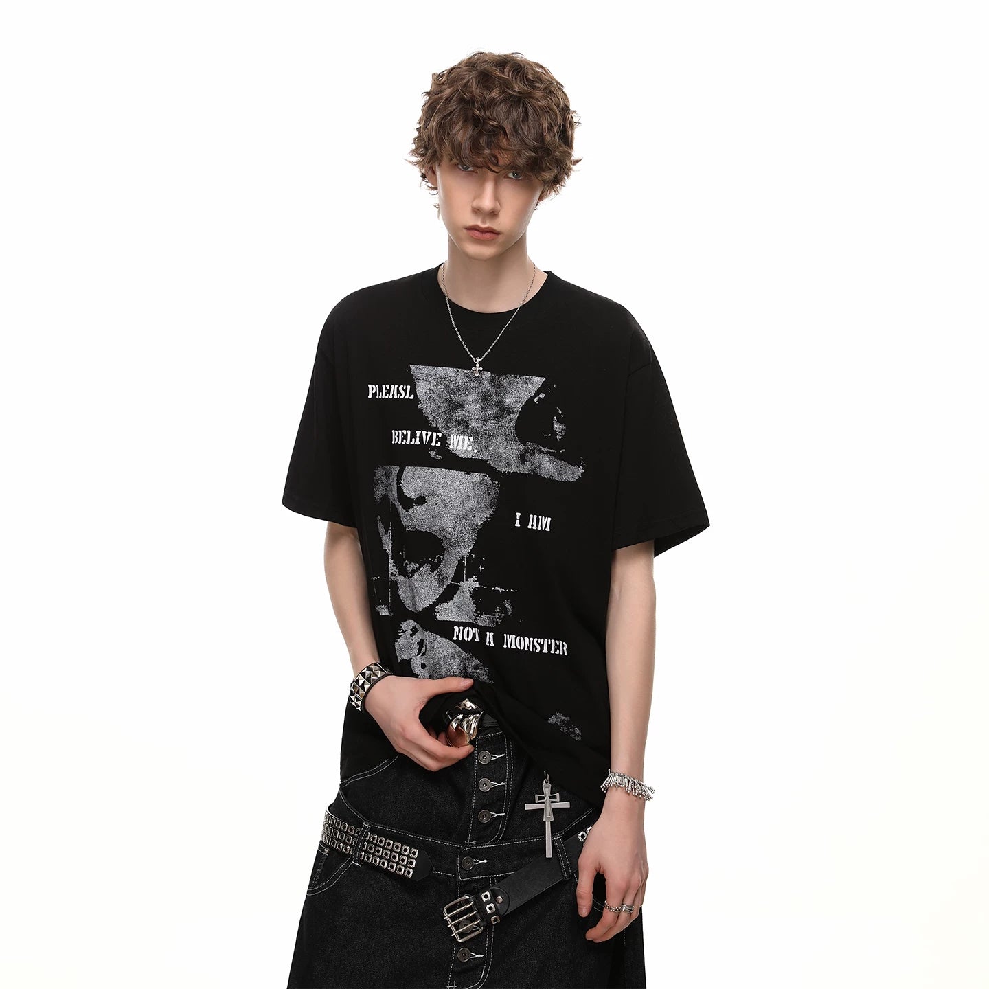 Trendy Street Summer New Product Dark High Street Portrait Printed Short Sleeve T-shirt Men's Trendy Brand Trendy Hip Hop Half Sleeve T-shirt