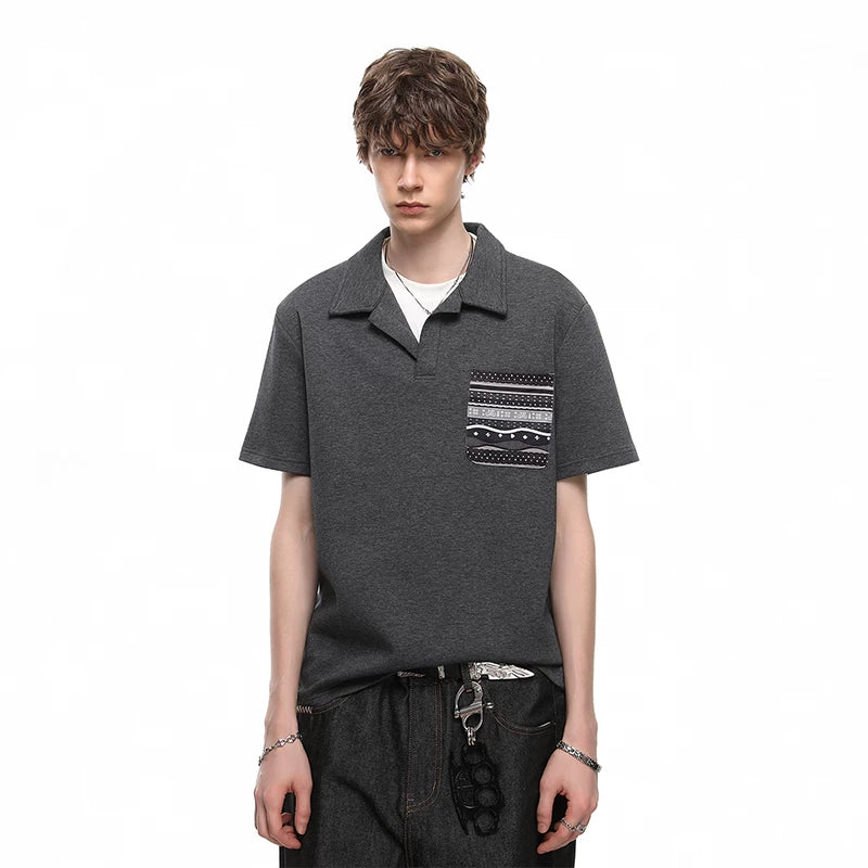 Fake Two Seagull Collar Pocket Polo Shirt T-shirt with