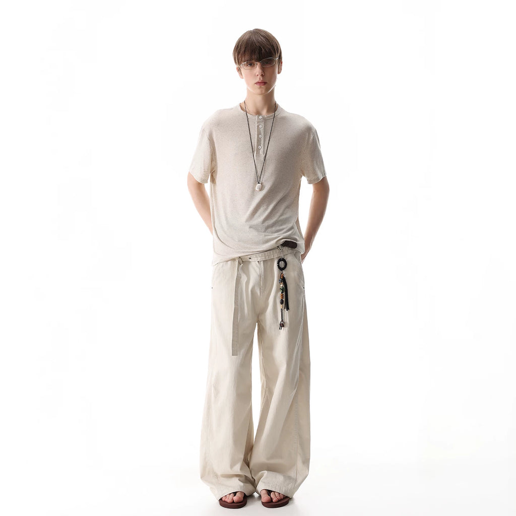 TREND ST Basic Three Color Linen Blended Short Sleeve Summer Old Money Style Henry Collar Shoulder T-shirt Men's and Women's Trendy