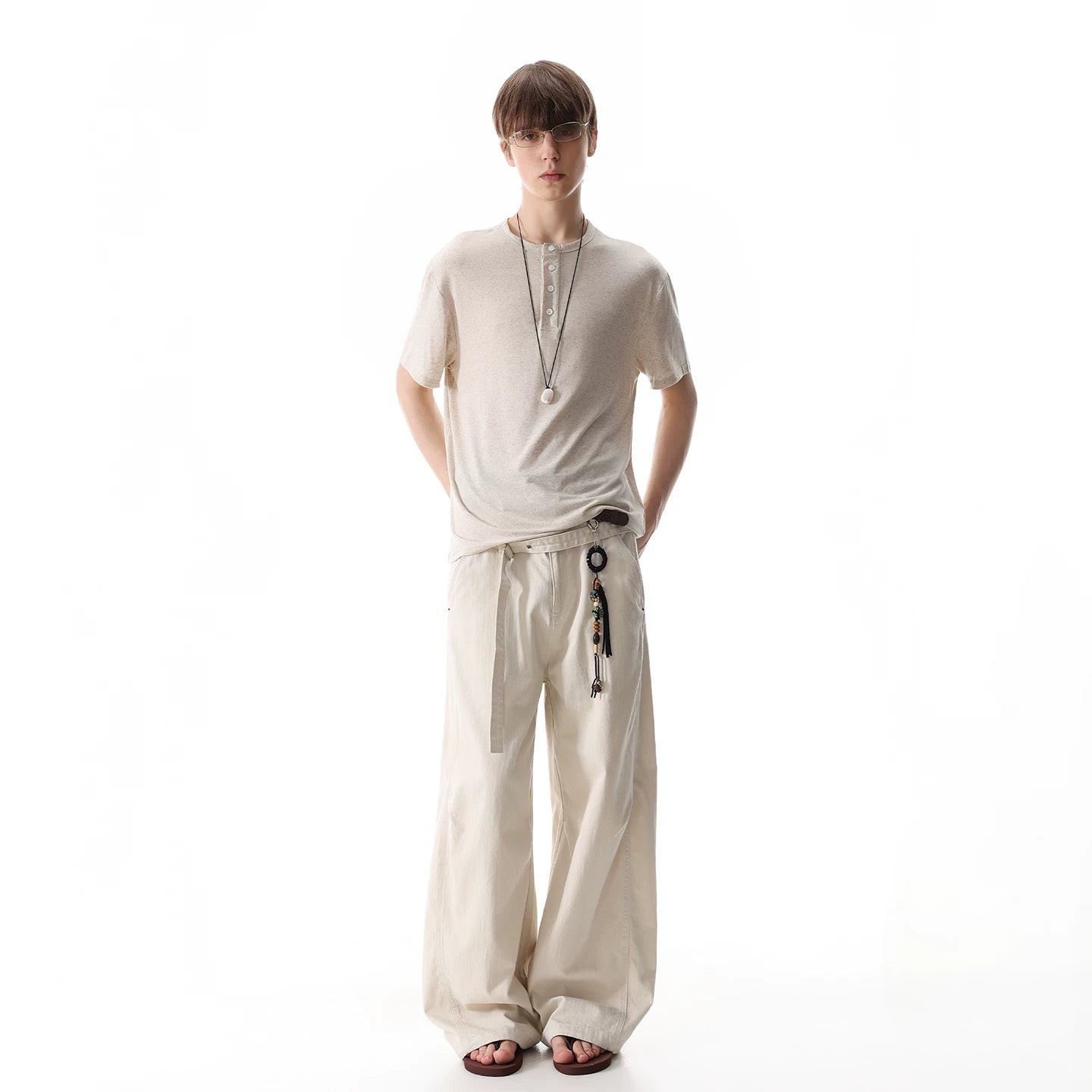 TREND ST Basic Three Color Linen Blended Short Sleeve Summer Old Money Style Henry Collar Shoulder T-shirt Men's and Women's Trendy