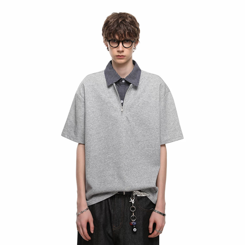 Trendy Street Cleanfit Half Zipper Short Sleeve Polo Shirt Men's Summer American Luxury Shirt Collar T-shirt Trendy