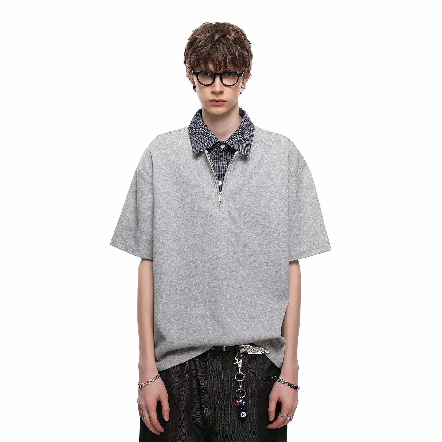 Trendy Street Cleanfit Half Zipper Short Sleeve Polo Shirt Men's Summer American Luxury Shirt Collar T-shirt Trendy