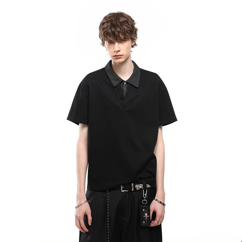 Cleanfit fake two polo collar short sleeved T-shirts for men in summer, stylish and high-end, loose couple half sleeved top