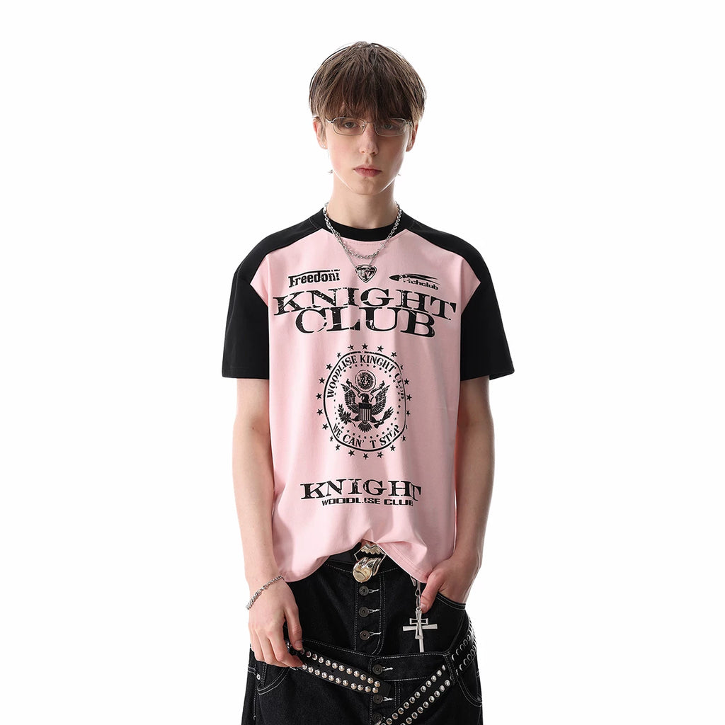 TREND ST subculture visual style contrasting T-shirt with men's and women's letter print shoulder short sleeved boxy cut top