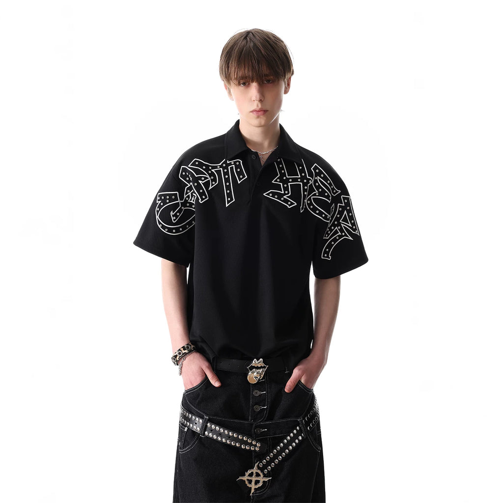 Original trendy brand visual style dark brick embroidered short sleeved shirt for men in summer, cool and loose half sleeved polo shirt