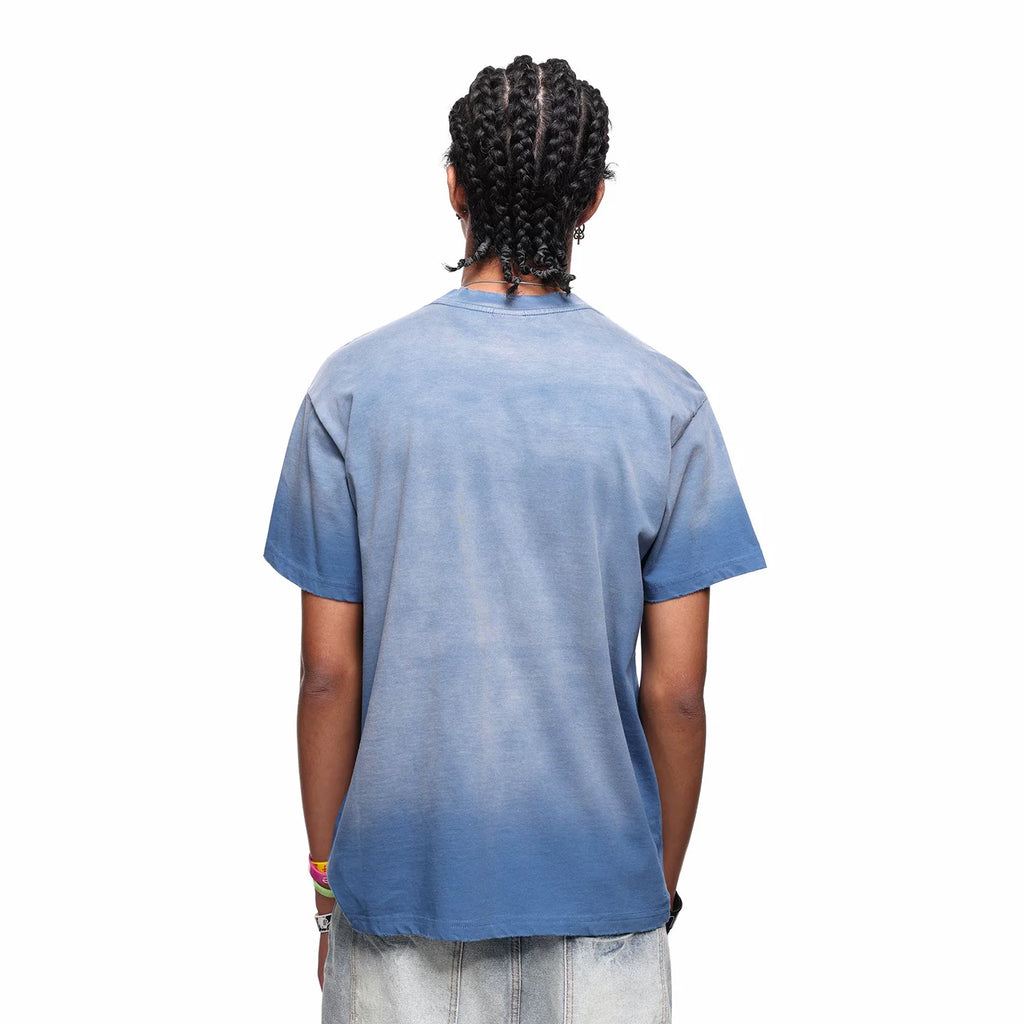 TREND ST American gradient letter printed pure cotton short sleeved T-shirt men's trendy brand shoulder boxy version short TEE
