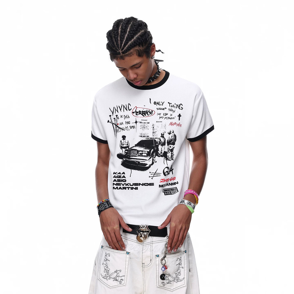 TREND ST Shoulder Boxy Edition Short Sleeve T-shirt for Men and Women, Summer Visual Style, Light Asian Printed Half Sleeve TEE