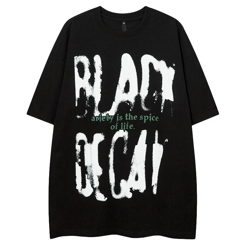 Trendy Block Trendy Brand American Graffiti Letter Short Sleeve T-shirt Men's Loose High Street Design Sense Summer Half Sleeve Couple Ins