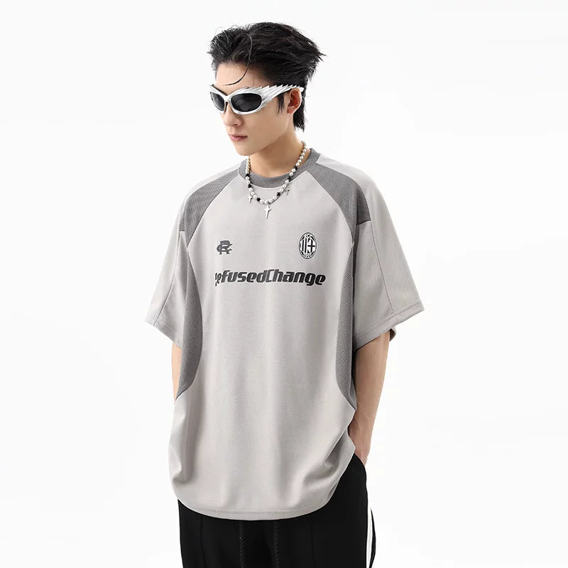 Summer fashion brand contrast color sports jersey design fitness short-sleeved t-shirt for men and women couples loose breathable half-sleeved TEE