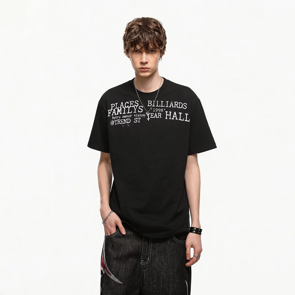TREND ST Summer Half High Neck Letter Printed Short Sleeve Men's Short Style Slim Fit Elastic Shoulder Boxy Edition T-shirt