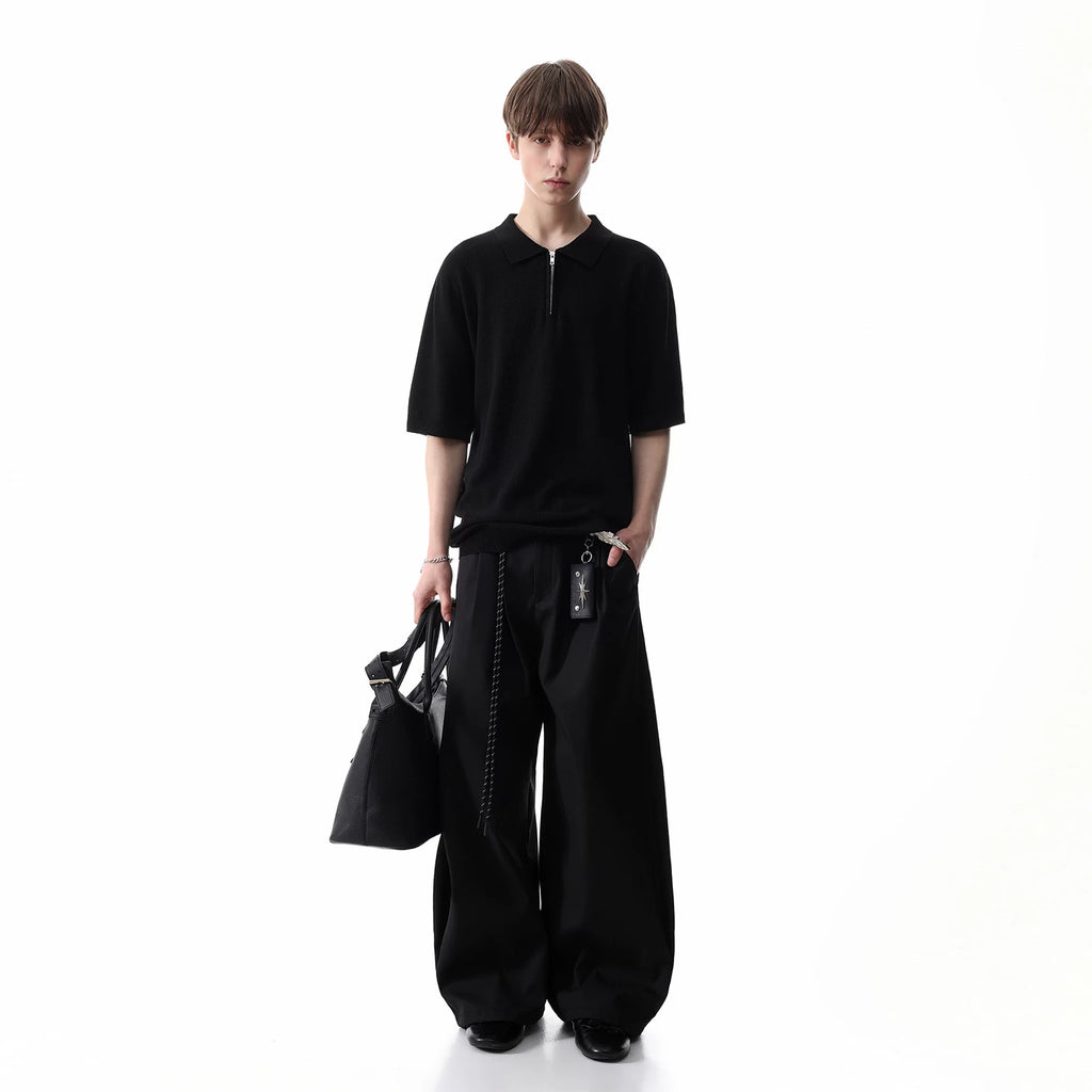 TREND ST Light Luxury Old Money Style Texture Knitted Short Sleeve Polo Shirt for Men's Summer Half Zipper Collar T-shirt