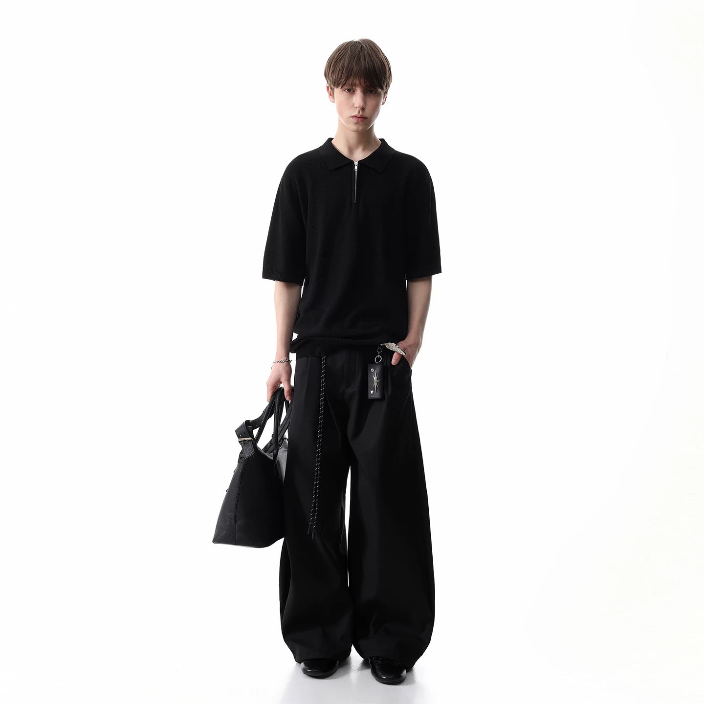 TREND ST Light Luxury Old Money Style Texture Knitted Short Sleeve Polo Shirt for Men's Summer Half Zipper Collar T-shirt