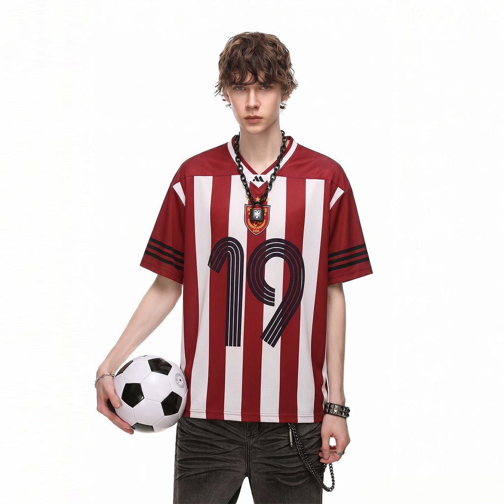 TREND ST 2026 World Cup jersey size 19 vertical stripe V-neck top men's and women's football sports short sleeved T-shirt