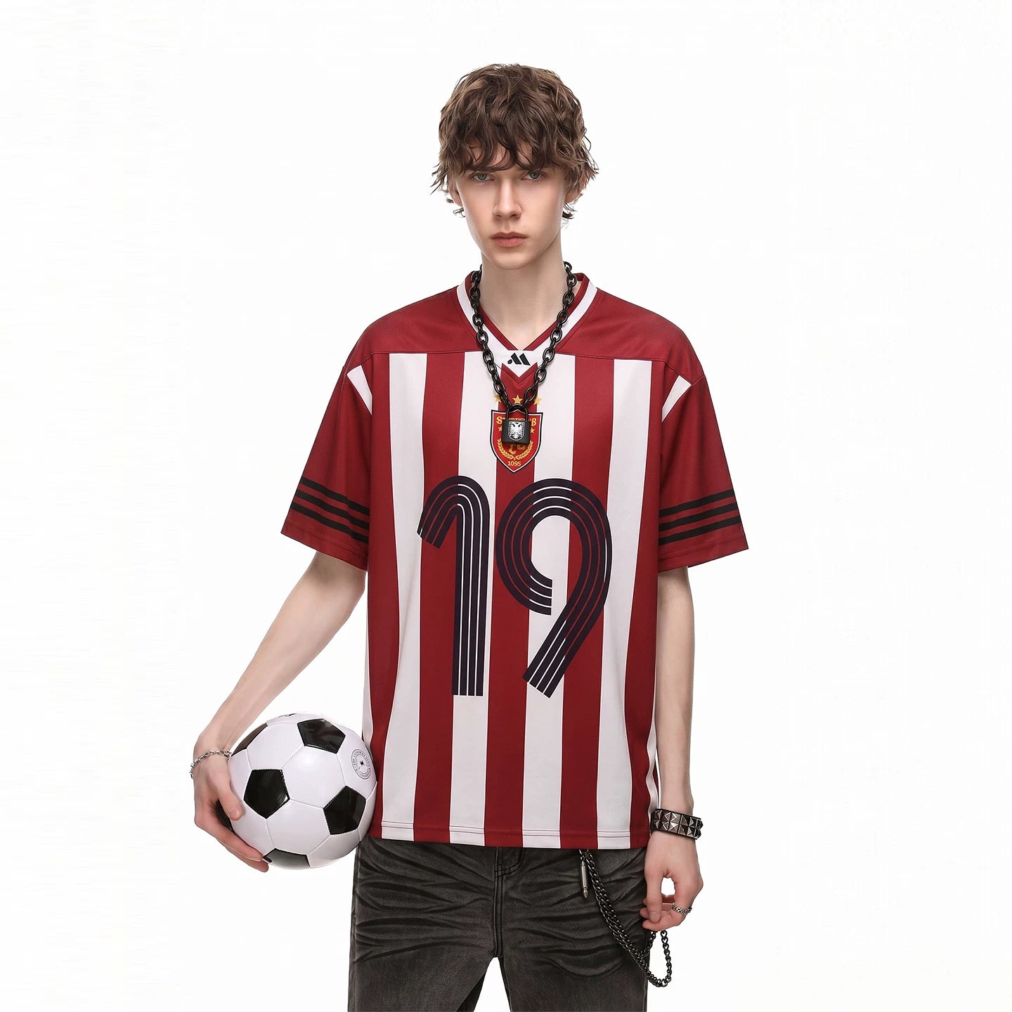 TREND ST 2026 World Cup jersey size 19 vertical stripe V-neck top men's and women's football sports short sleeved T-shirt